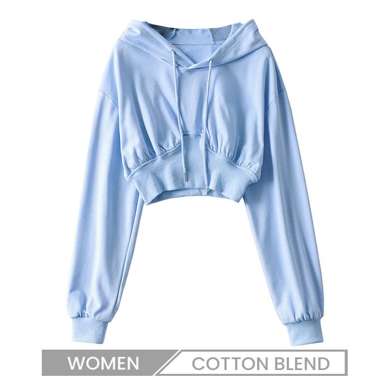 Fashion Women Spring Loose Long Sleeve High Waist Solid Color Crop Sweatshirt Custom