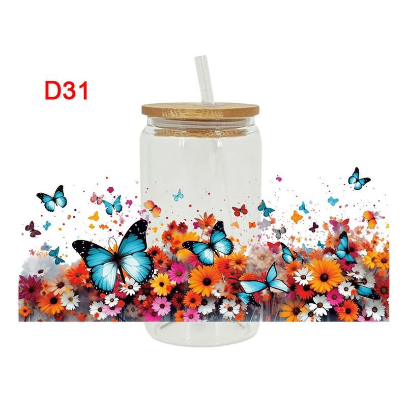 Cartoon Colorful Butterfly UV Heat Transfer Glass Stickers