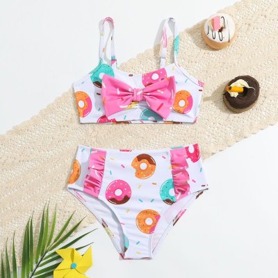 Kids Toddler Girls Casual Cute Donuts Print Tankinis Swimwear