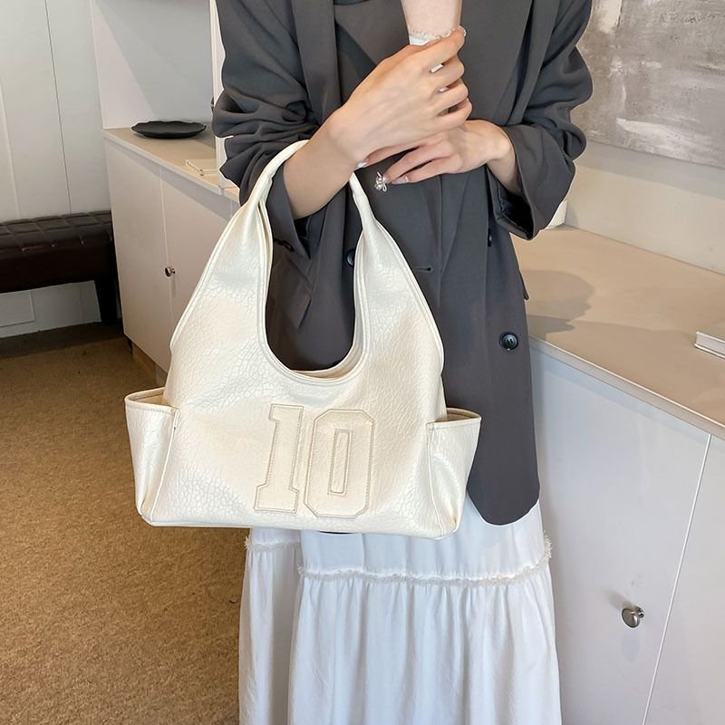 Women Simple Solid Color Large Capacity PU Handle Bag