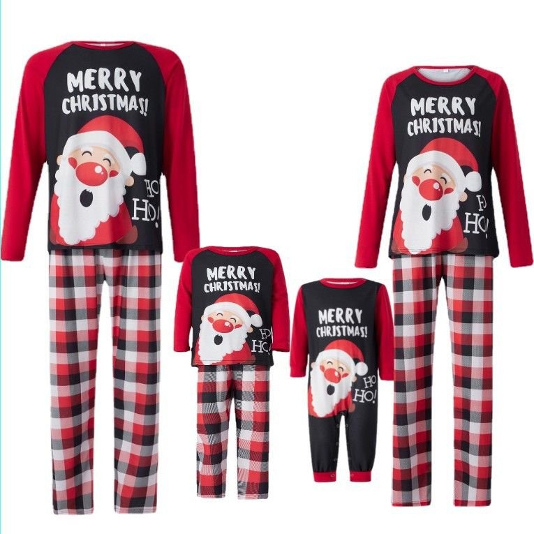 Cartoon Cute Santa Claus Letter Print Christmas Home Parent-Child Pajamas Set