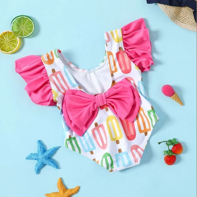 Kids Baby Girls Casual Cute Bow One Piece Swimwear