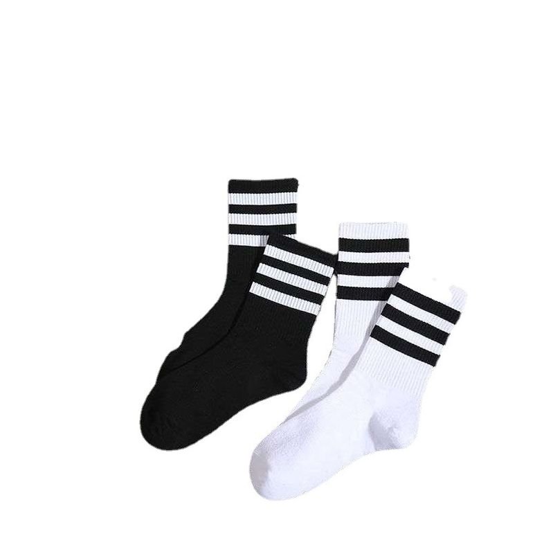 Simple Neutral Fashion Stripe Three Bar Sports Socks 5 Pairs-Bag