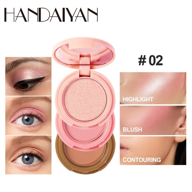 Handaiyan Women Simple Long-Lasting Natural High-Gloss Blush Eye Shadow Brightening Fit Plate Three-In-One Makeup