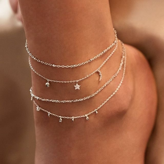 Women Fashion Star Moon Cross Multi-Layer Anklet